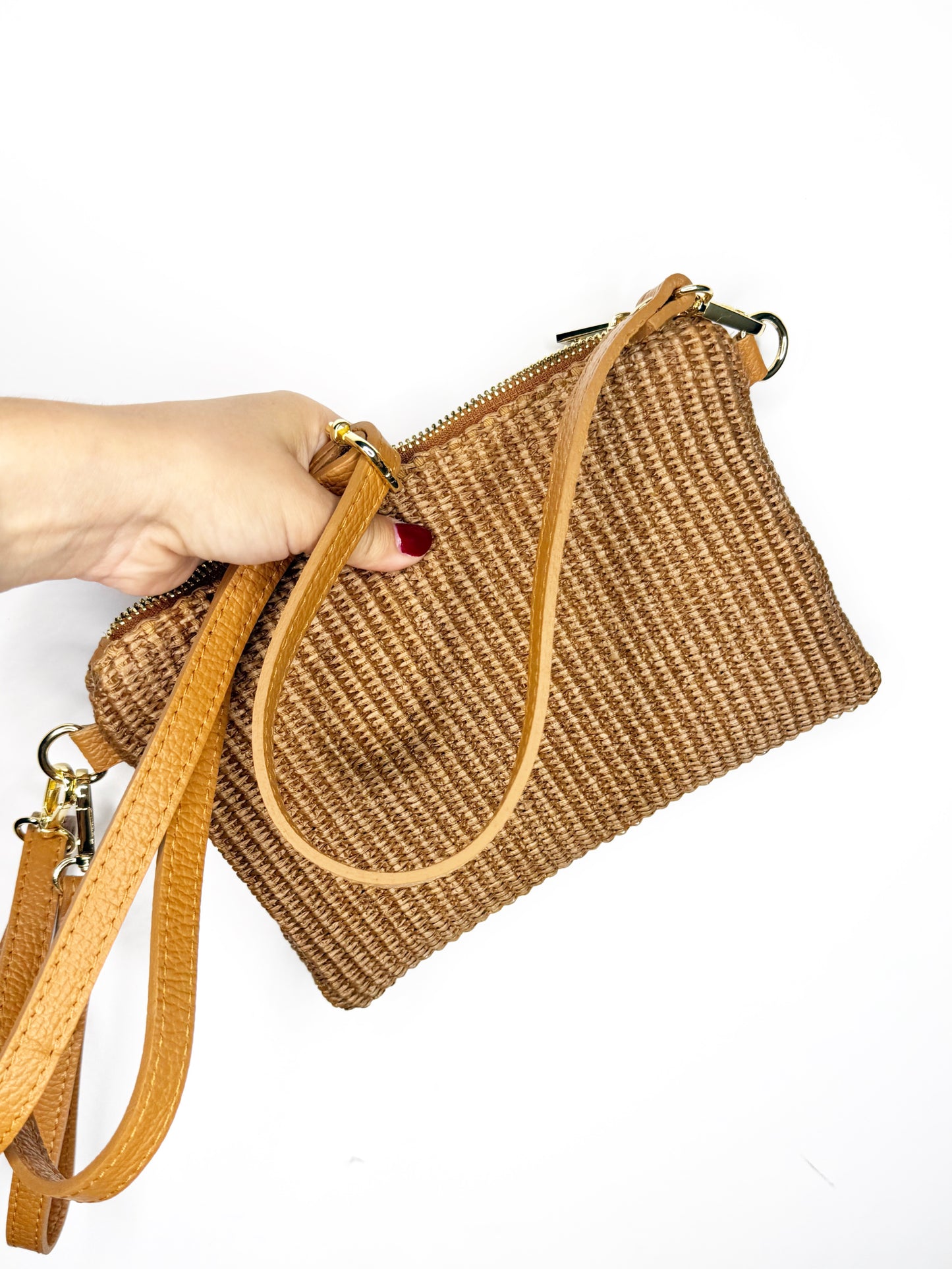 Pochette in pelle e juta