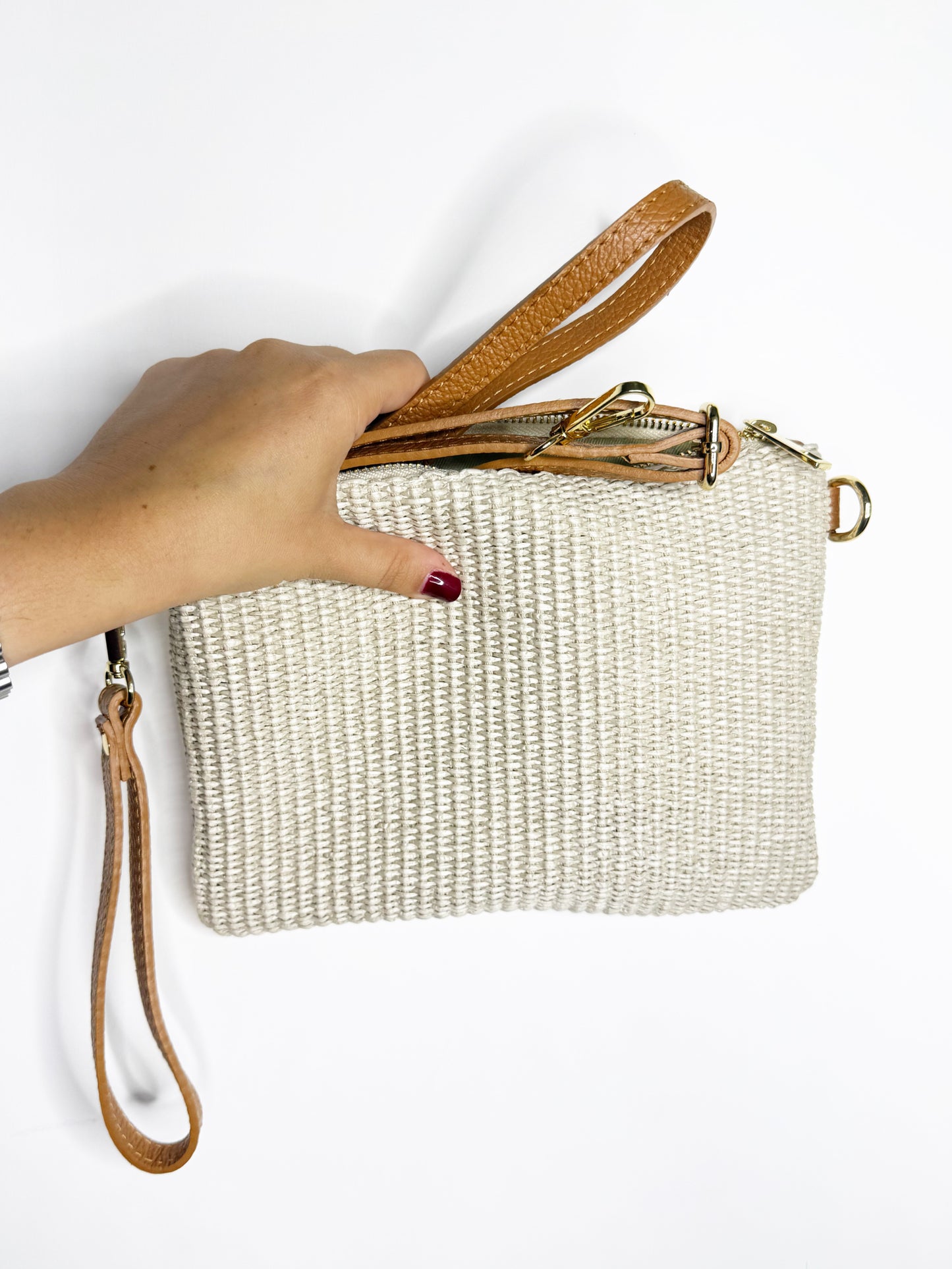 Pochette in pelle e juta
