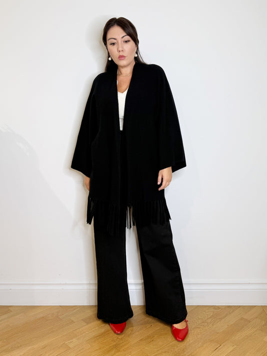Cardigan con frange nero