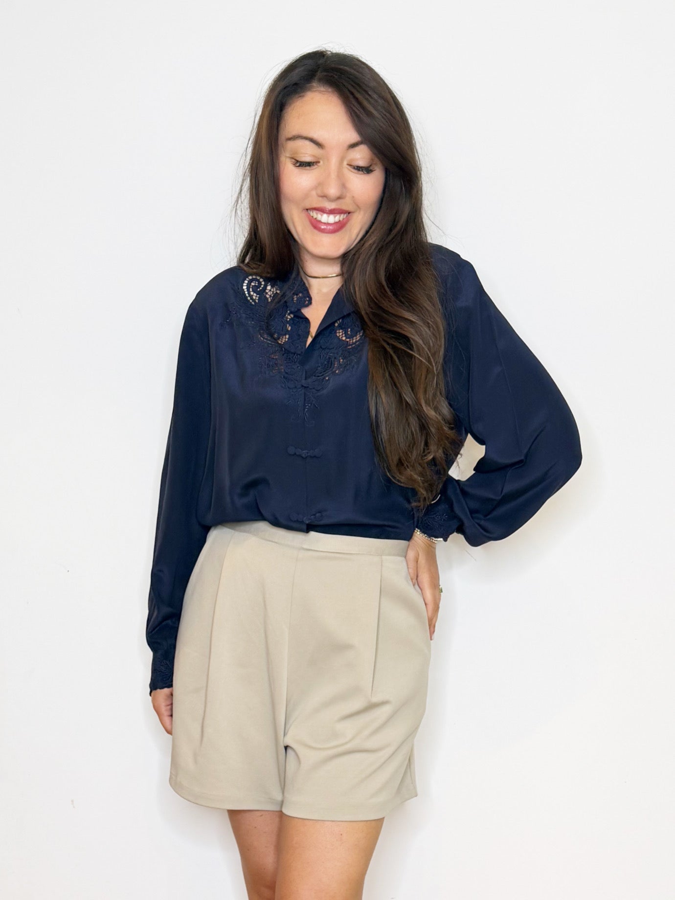 Camicia in pura seta blu
