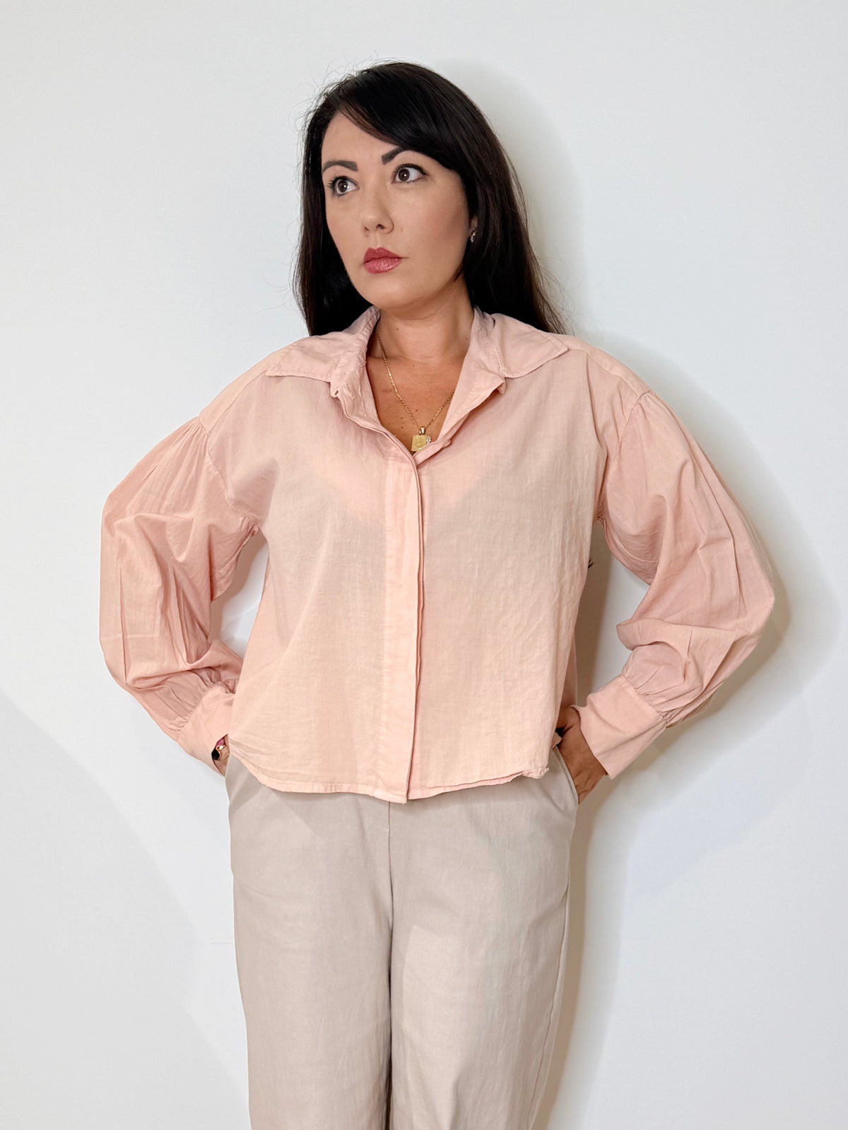 Camicia rosa tenue 100% cotone
