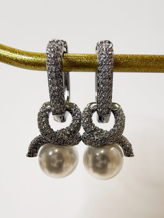 Orecchini strass e perla silver