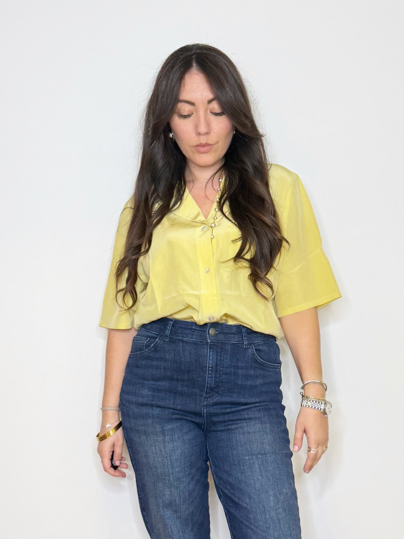 Camicia in seta giallo pastello