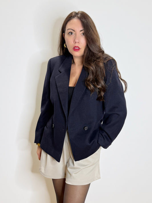 Giacca corta in lana blu notte