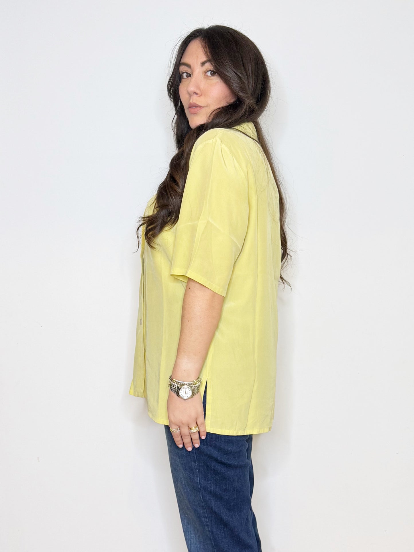 Camicia in seta giallo pastello