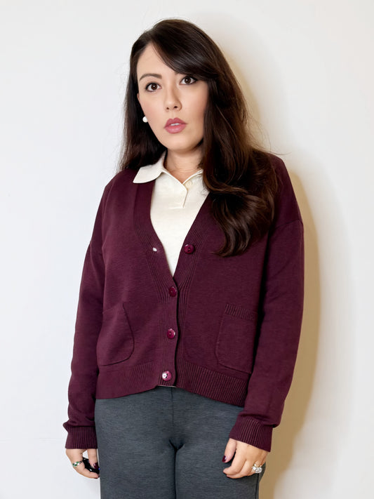 Cardigan bordeaux scollo a V
