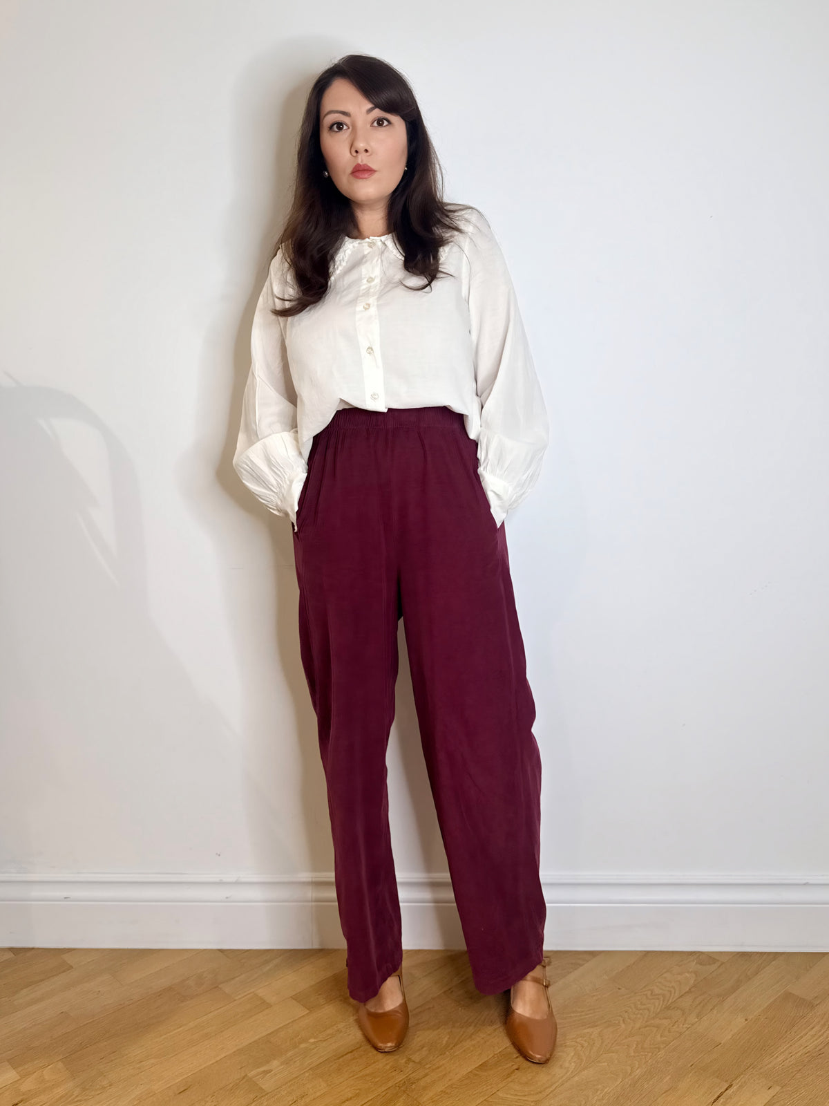 Pantalone gamba lunga in velluto Borgogna