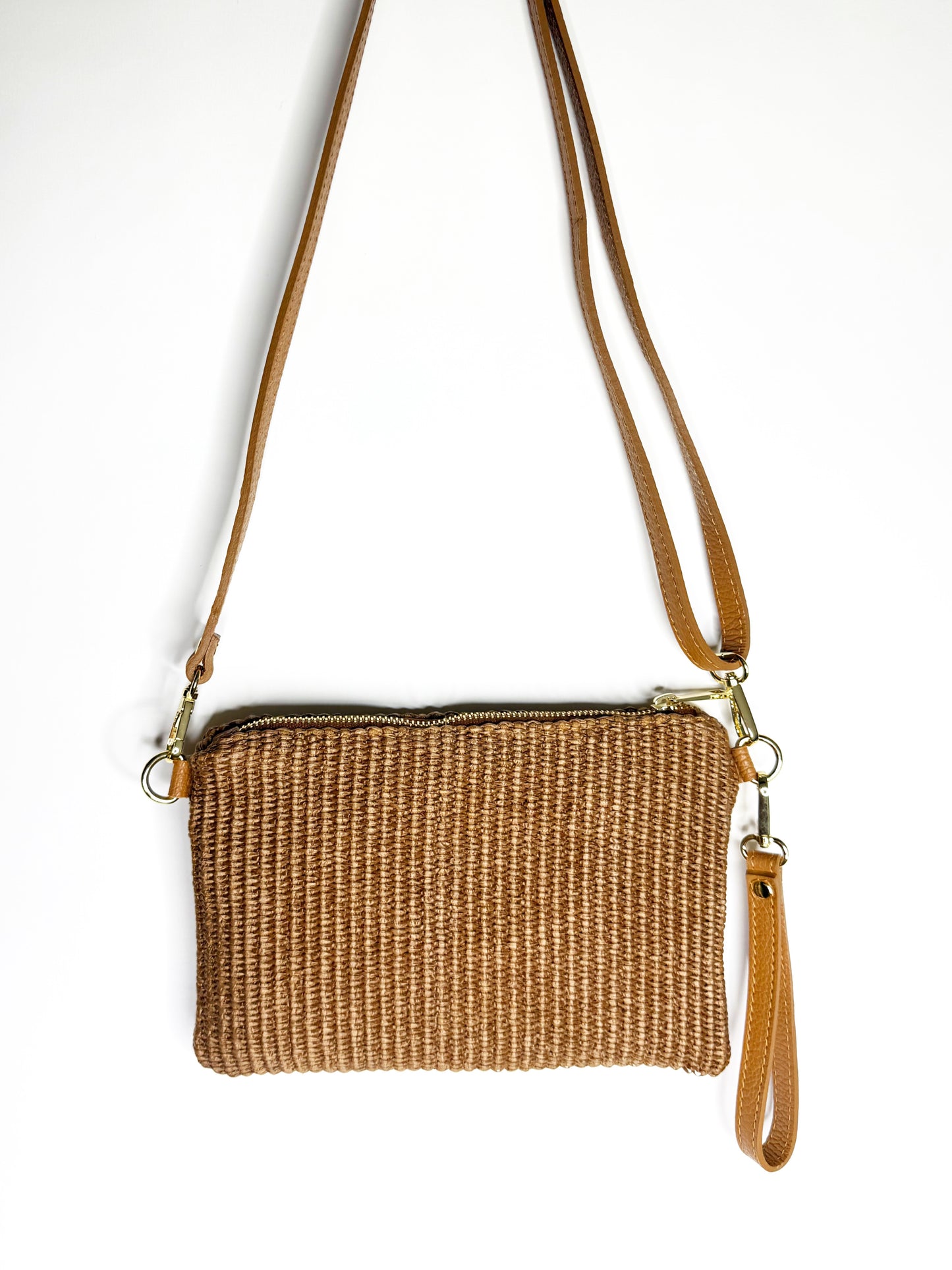 Pochette in pelle e juta