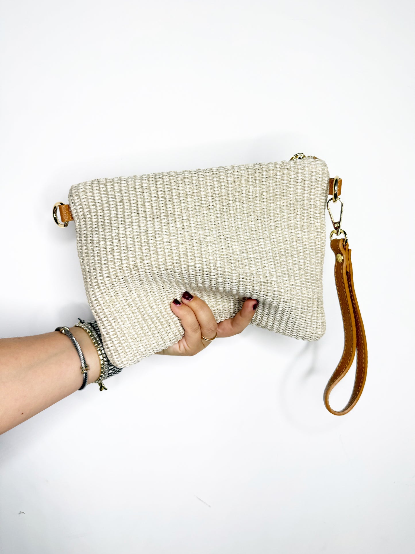 Pochette in pelle e juta
