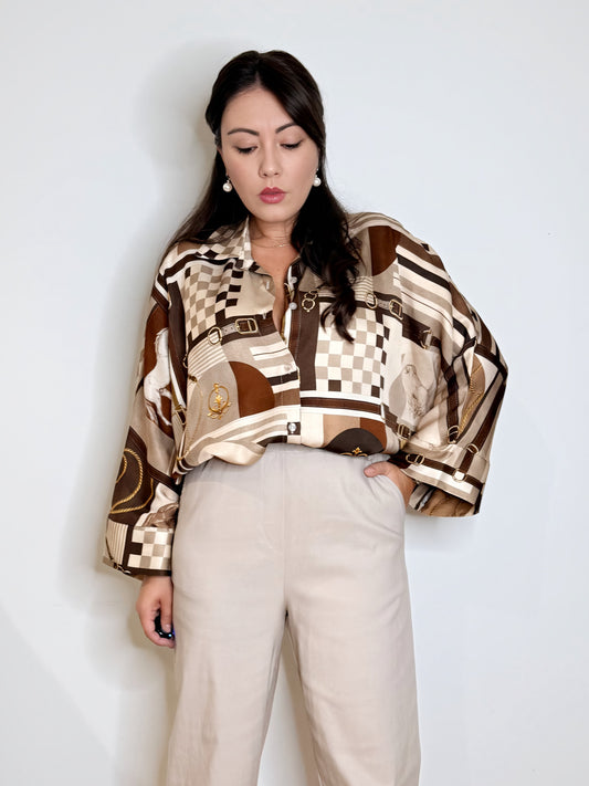 Camicia satinata stampa cavalli