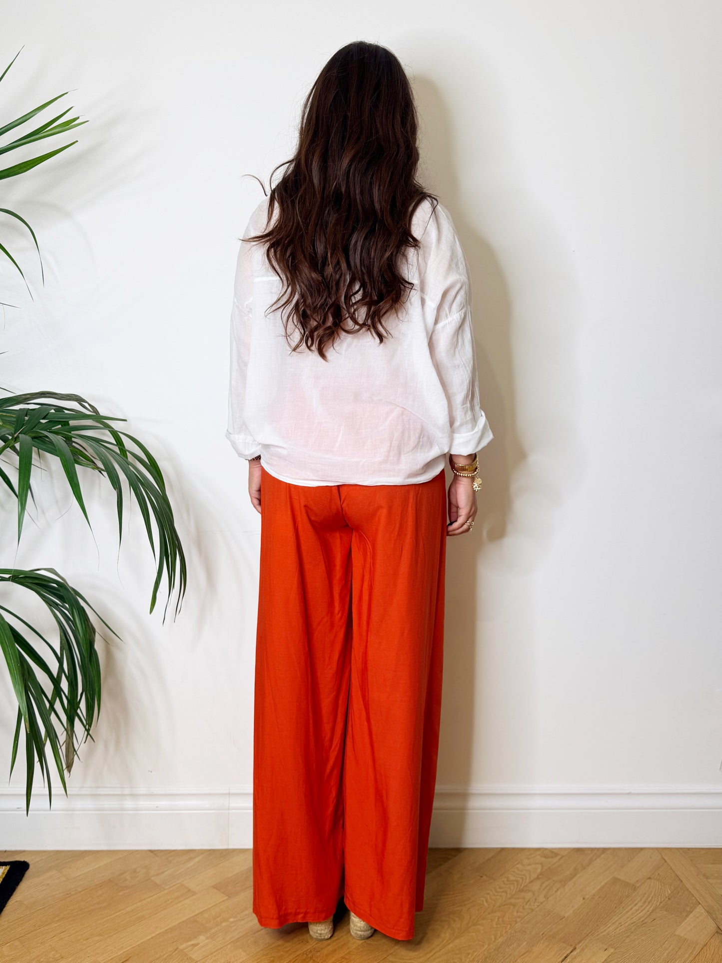 Pantaloni palazzo misto lino arancio