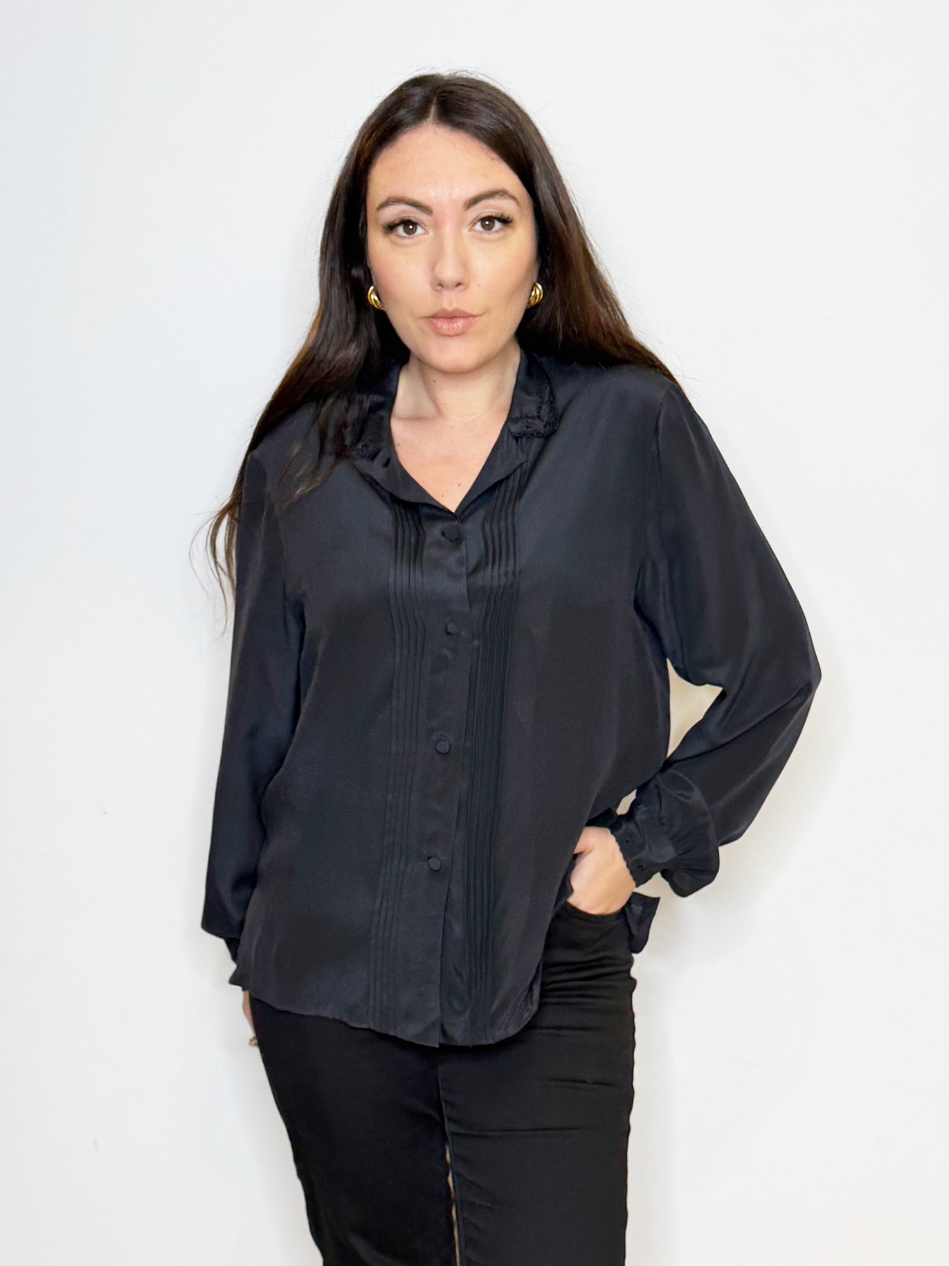 Camicia in pura seta nera