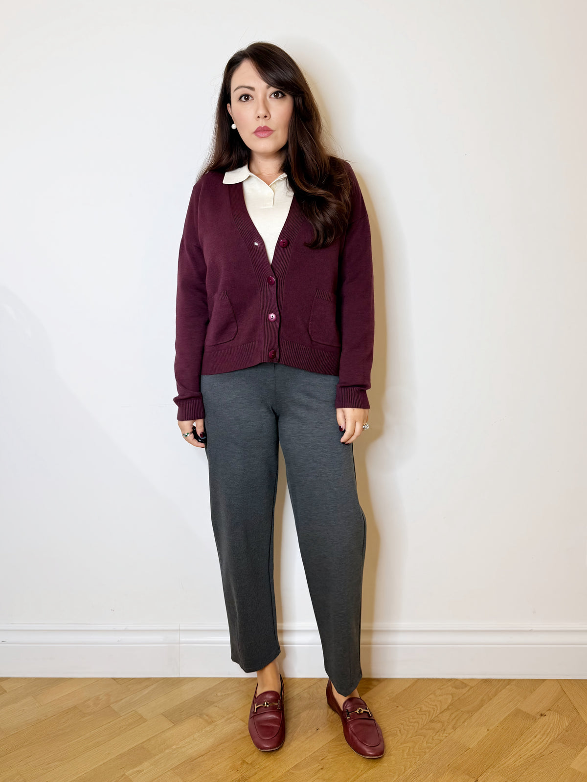 Cardigan bordeaux scollo a V
