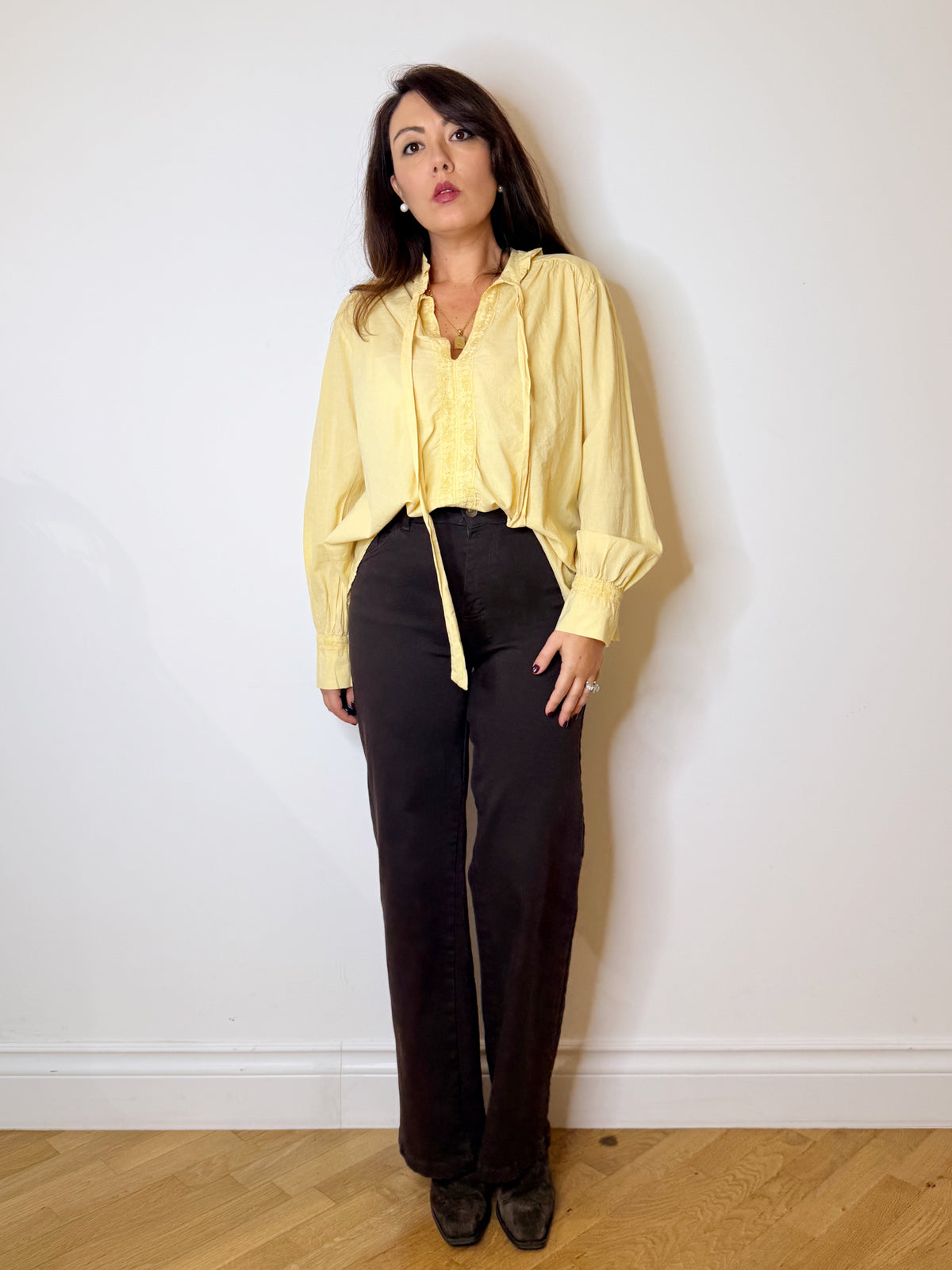 Camicia puro cotone giallo burro
