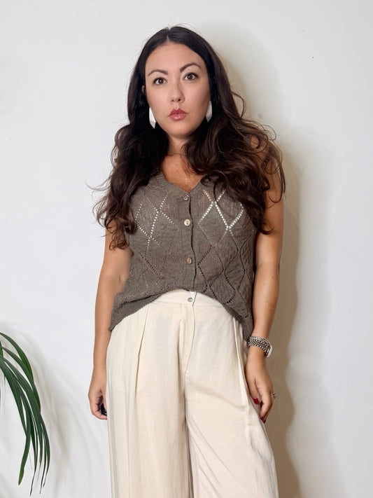 Gilet in maglia tortora
