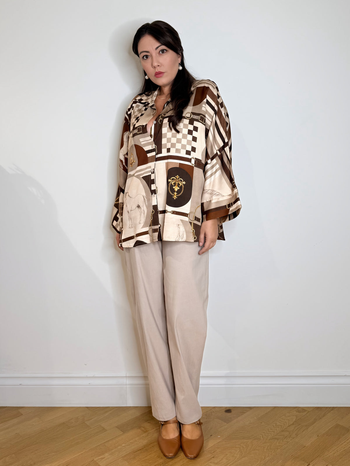 Camicia satinata stampa cavalli