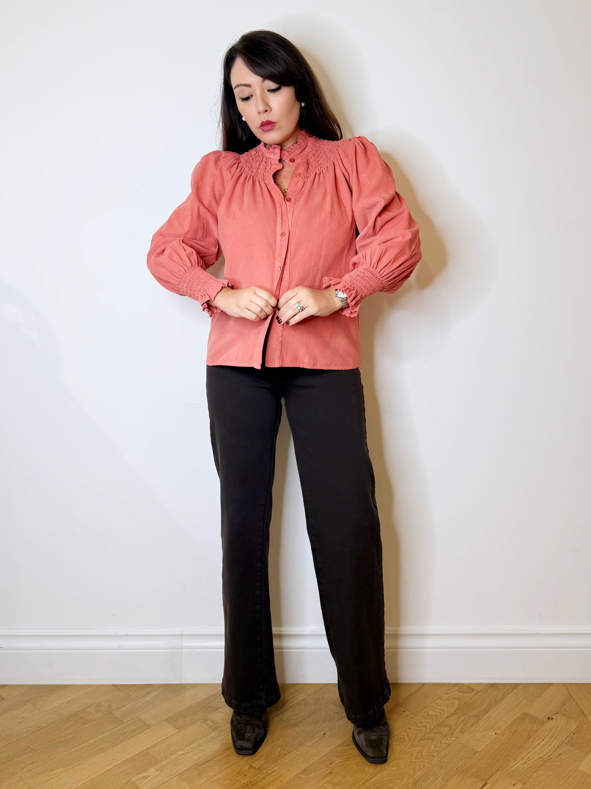 Pantalone jeans wide leg moro