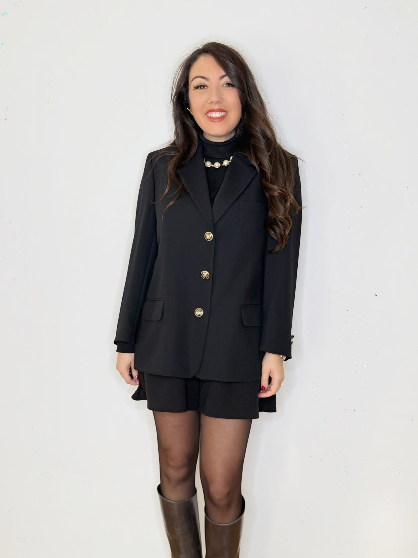 Giacca nera in crepe di lana