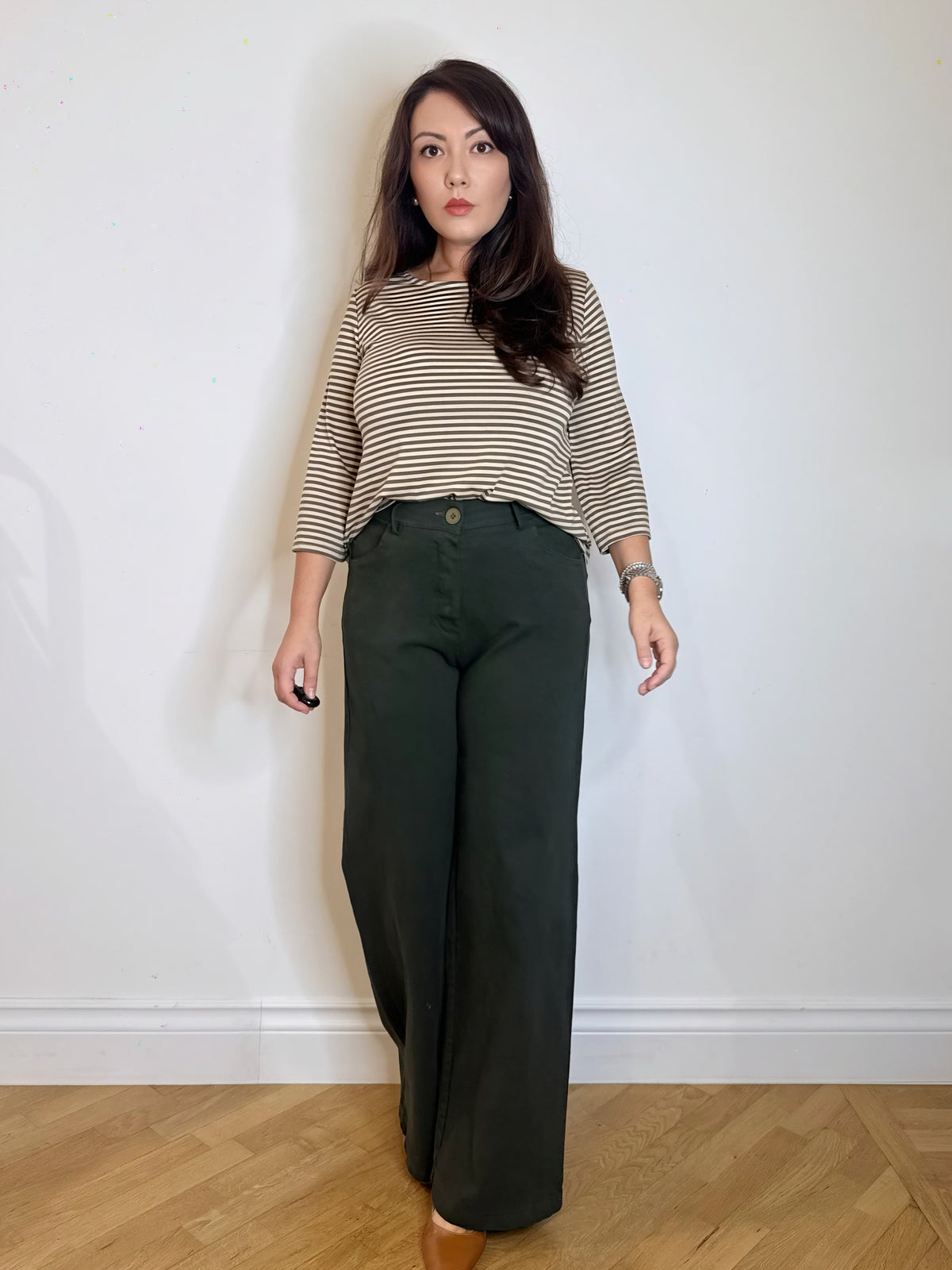 Pantalone jeans wide leg verde