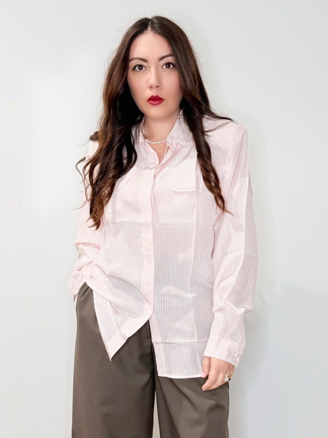 Camicia in seta a righe rosa