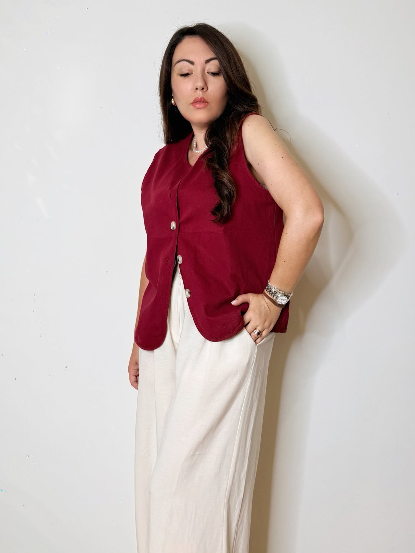 Gilet in cotone bordeaux