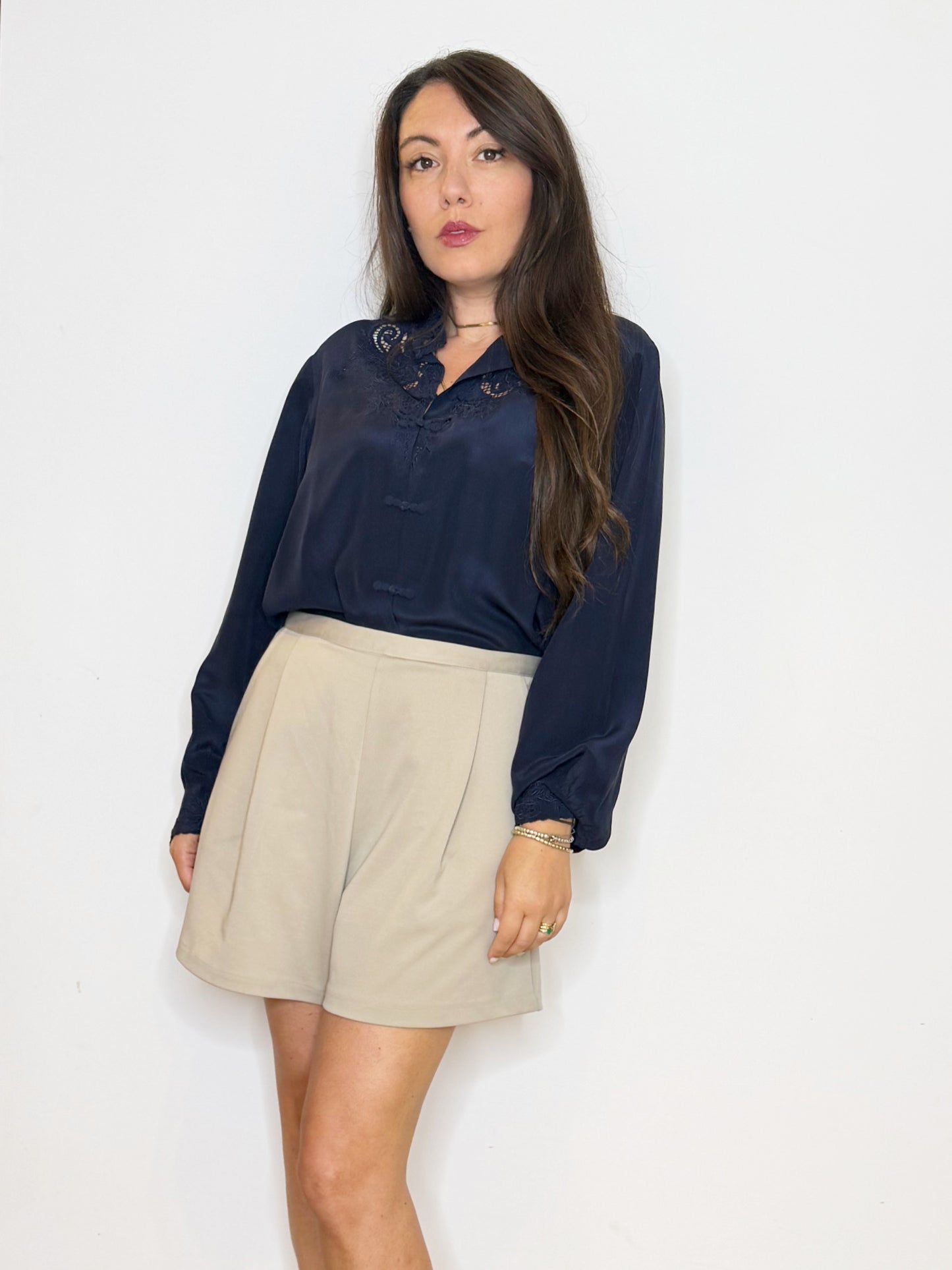 Camicia in pura seta blu