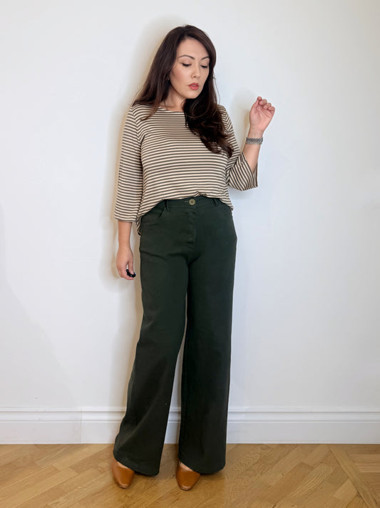 Pantalone jeans wide leg verde