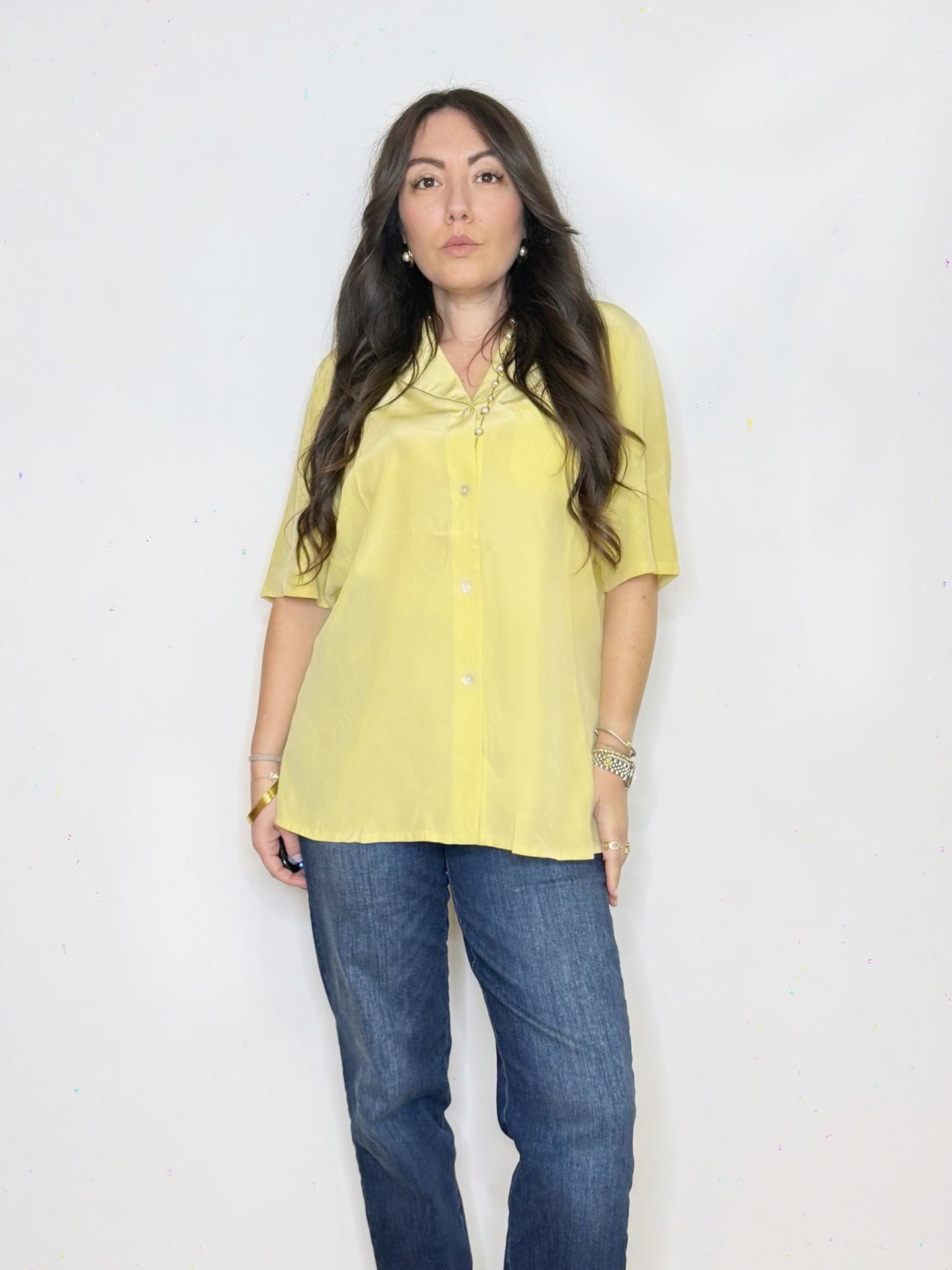 Camicia in seta giallo pastello