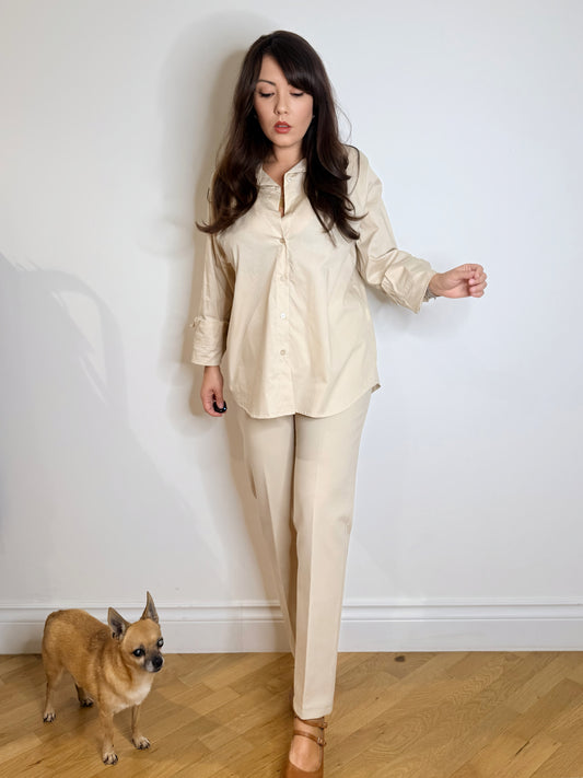 Camicia lunga in cotone beige