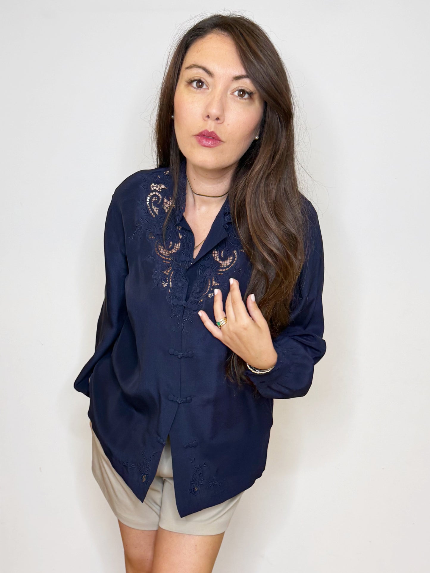 Camicia in pura seta blu