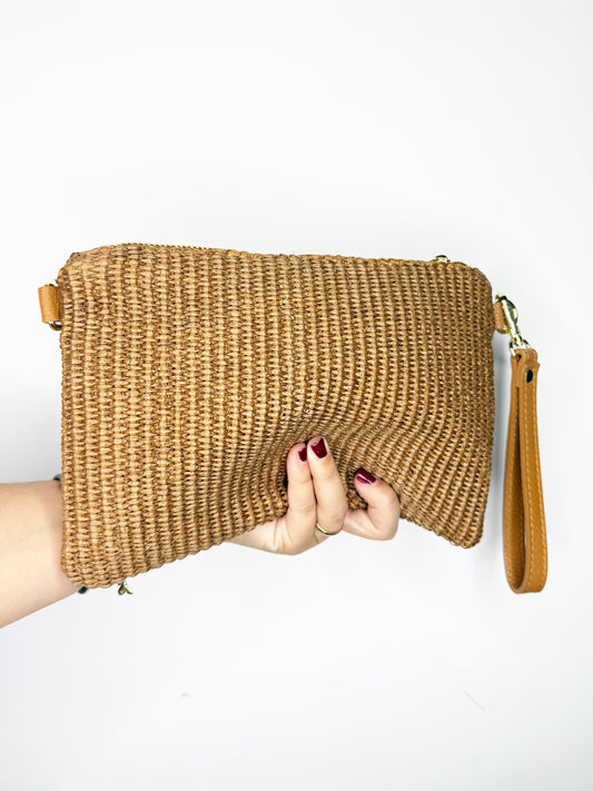 Pochette in pelle e juta