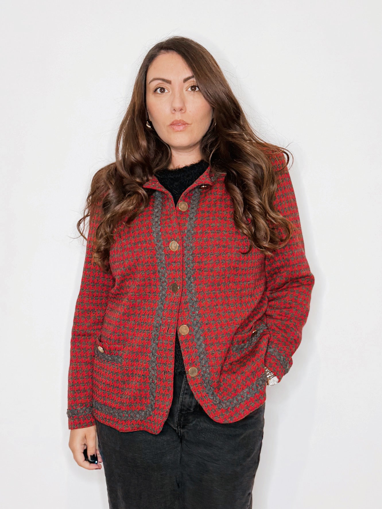 Giacca cardigan in pied de poule