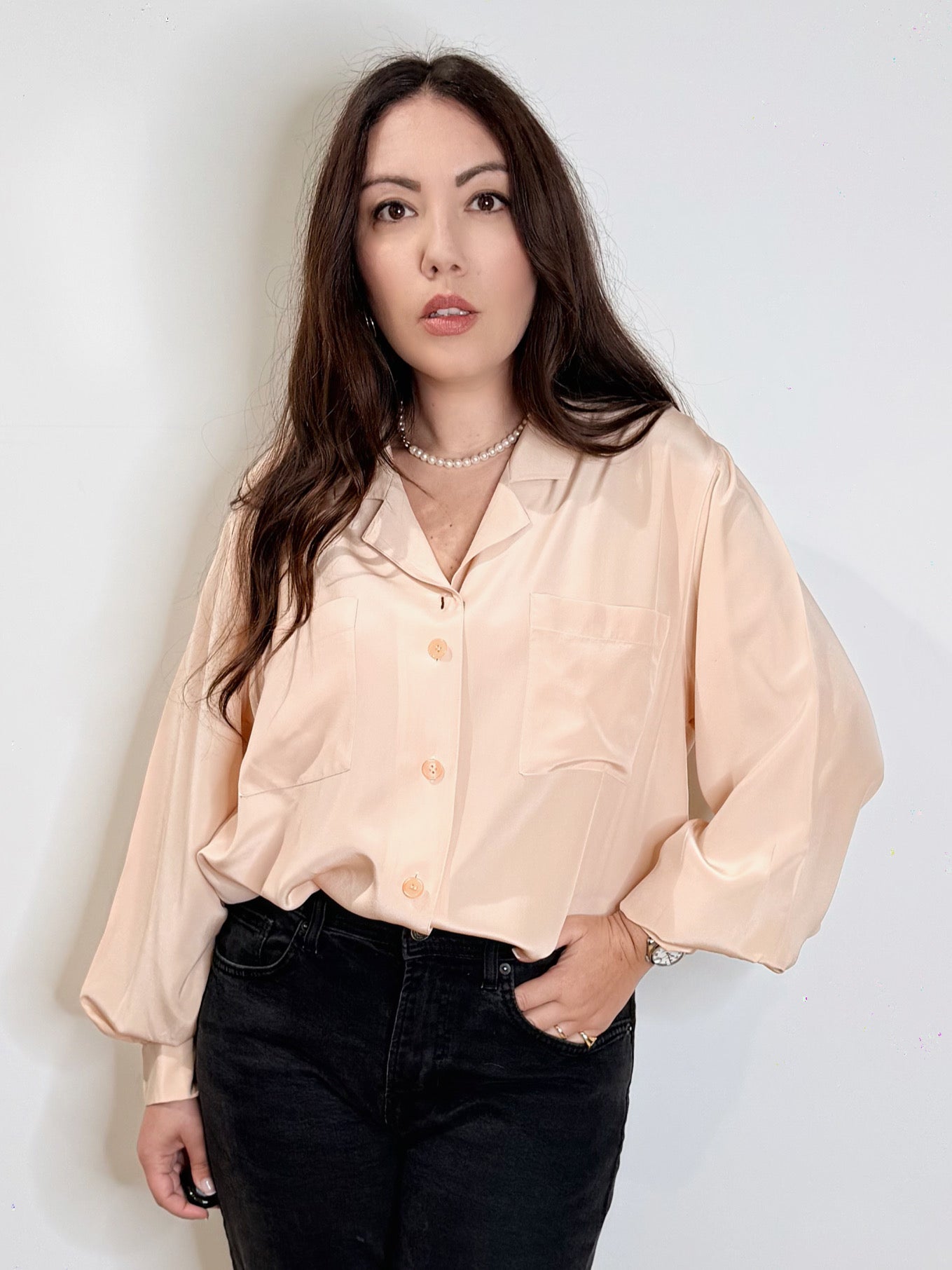 Camicia in pura seta rosa cipria
