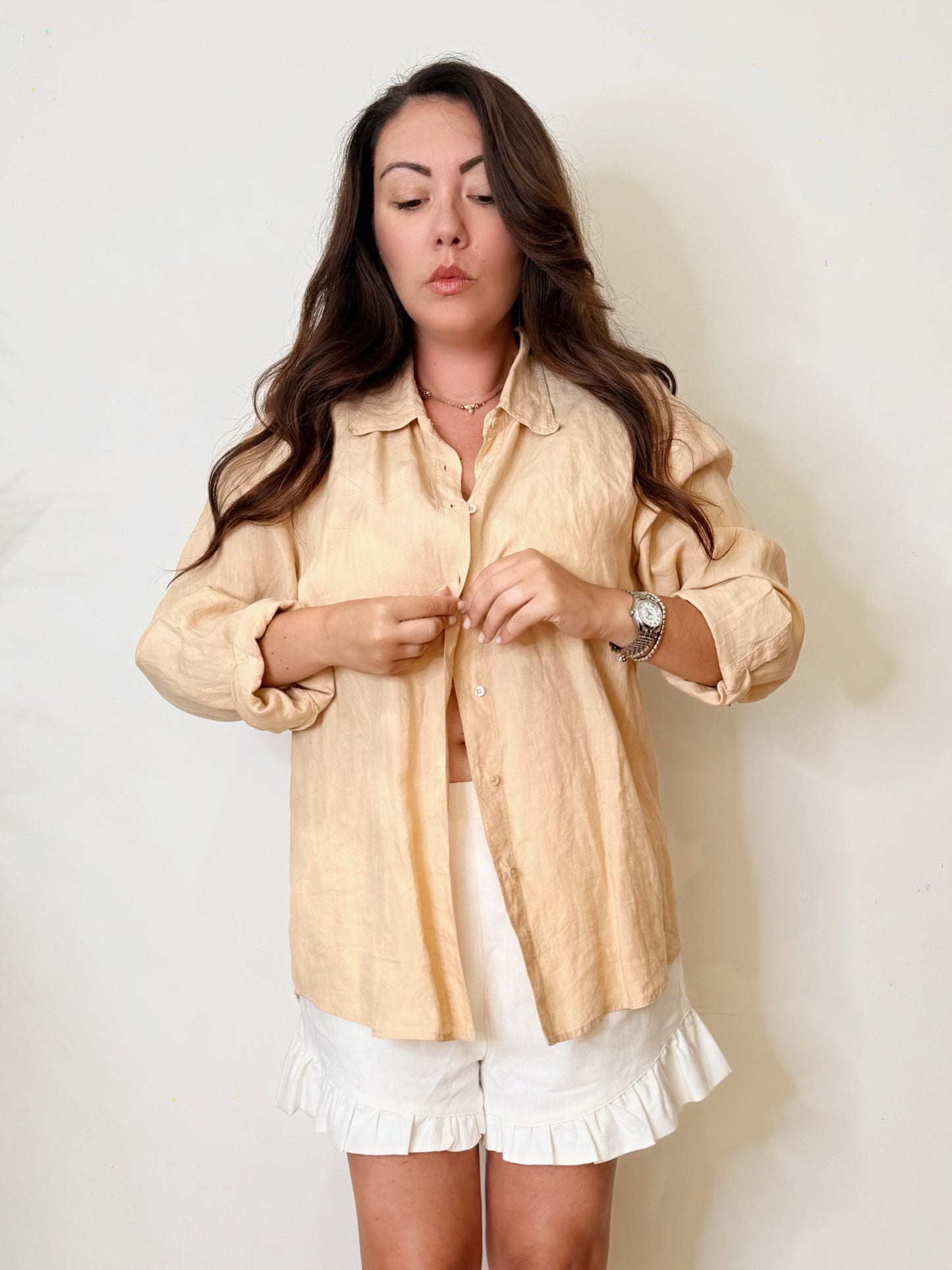 Camicia Vintage albicocca 100% Lino