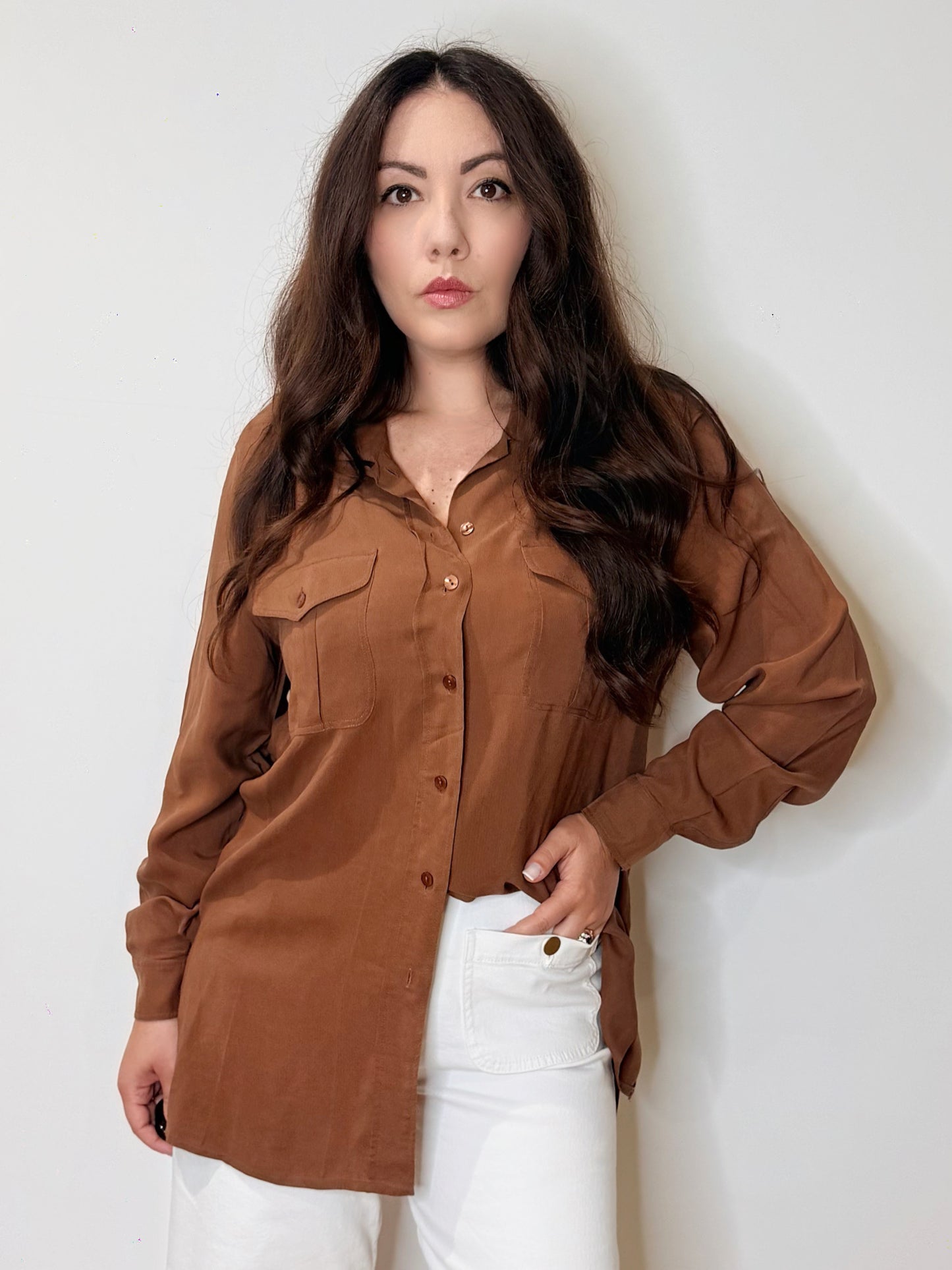 Camicia in seta cioccolato