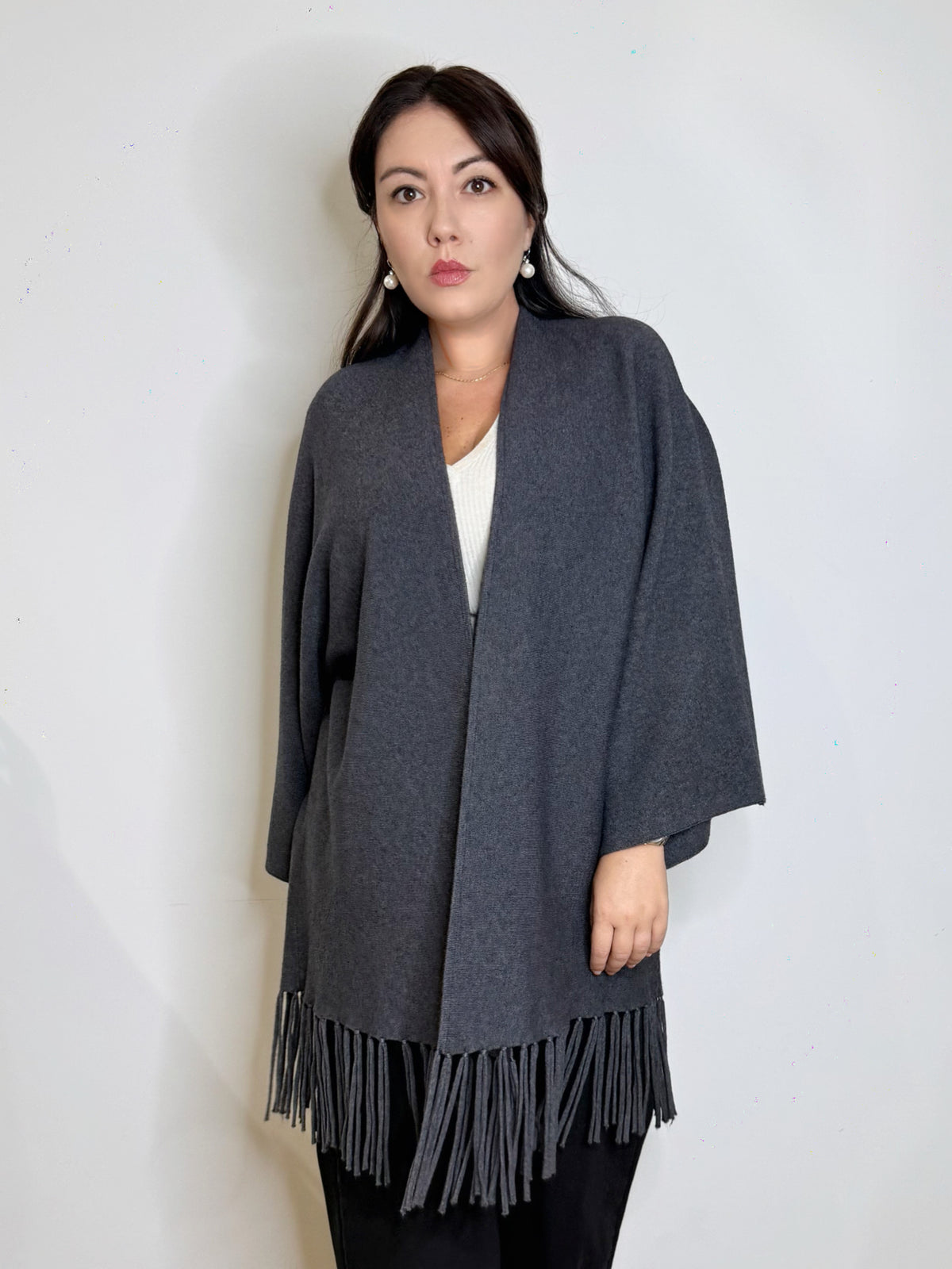 Cardigan con frange grigio