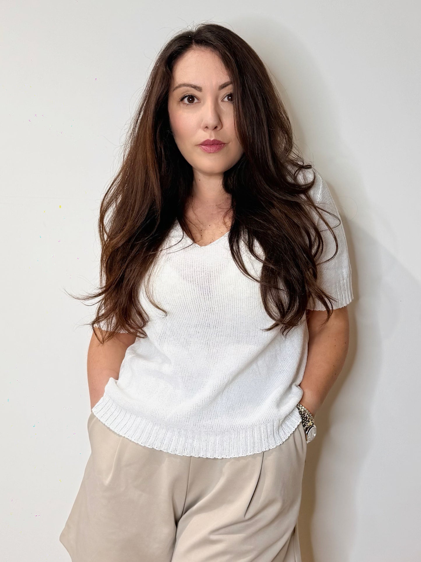 Maglia scollo a V bianca