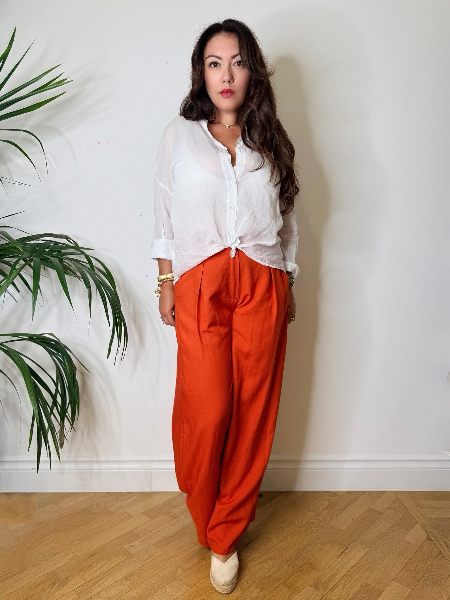 Pantaloni palazzo misto lino arancio