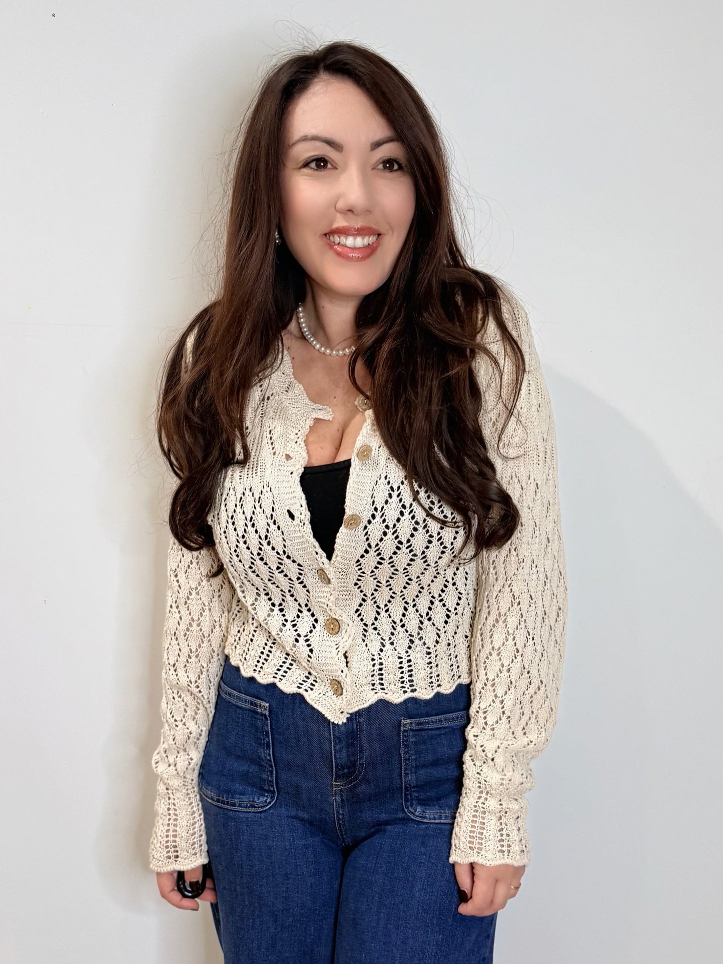Cardigan traforato écru