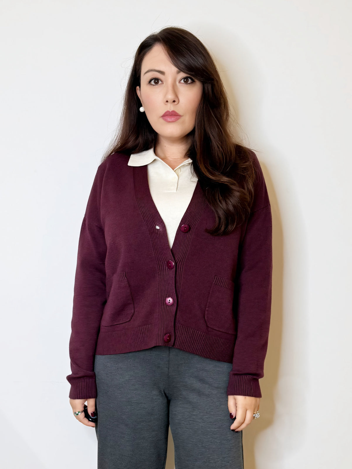 Cardigan bordeaux scollo a V