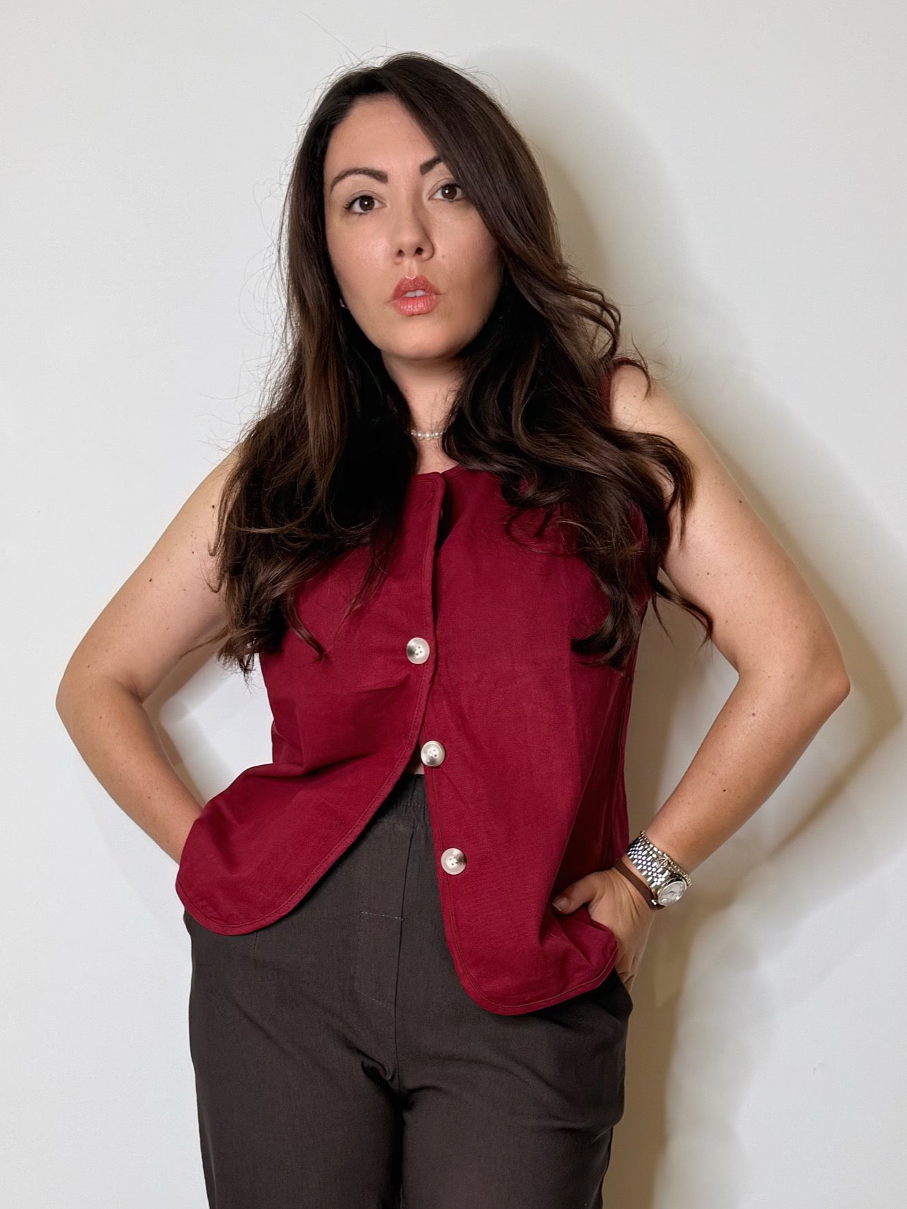 Gilet in cotone bordeaux