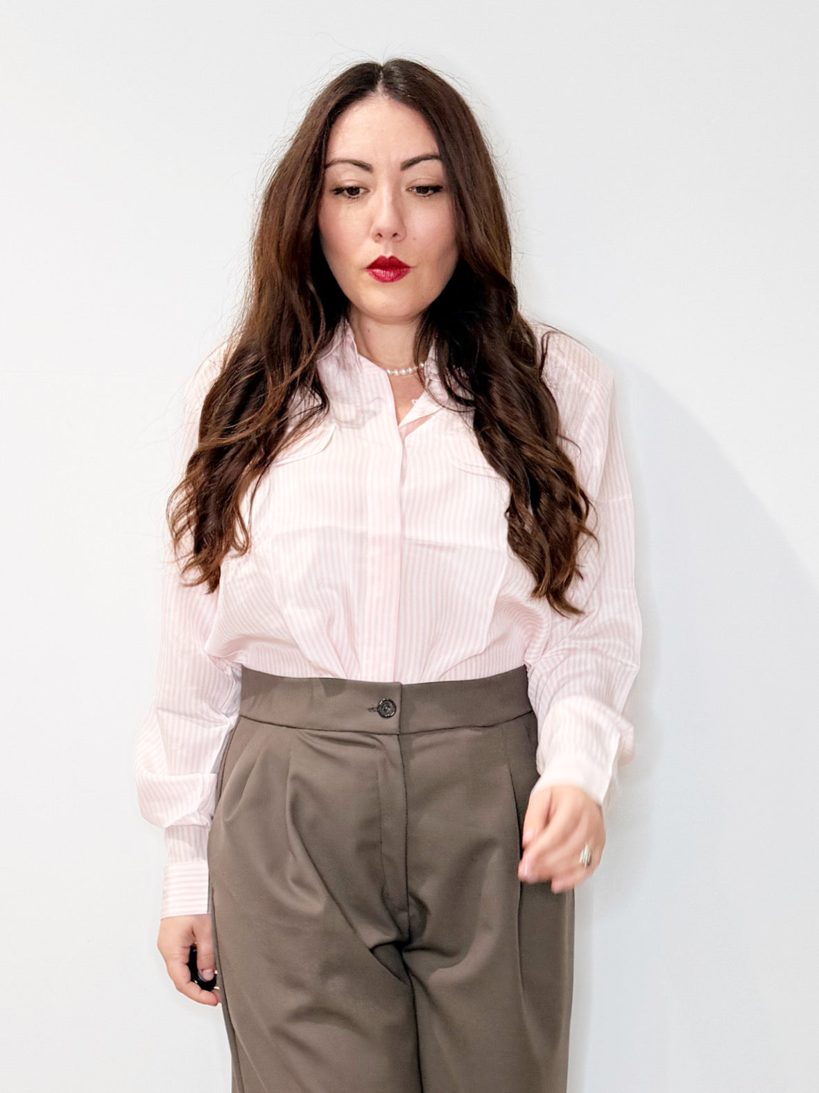 Camicia in seta a righe rosa