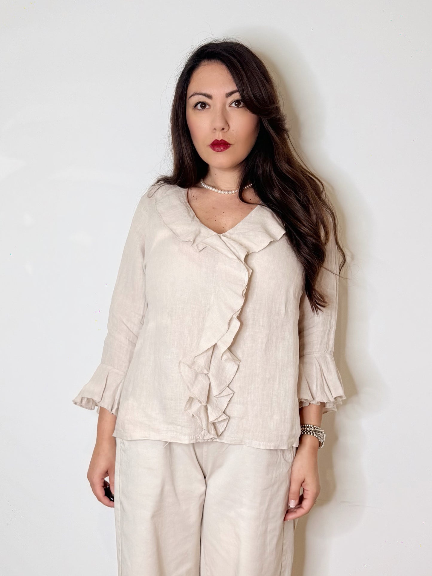 Blusa con volant 100%Lino