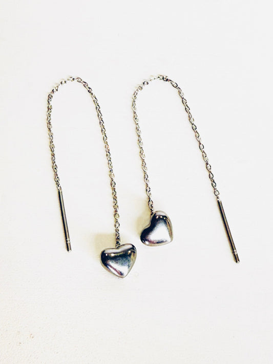 Orecchini Saliscendi cuori silver