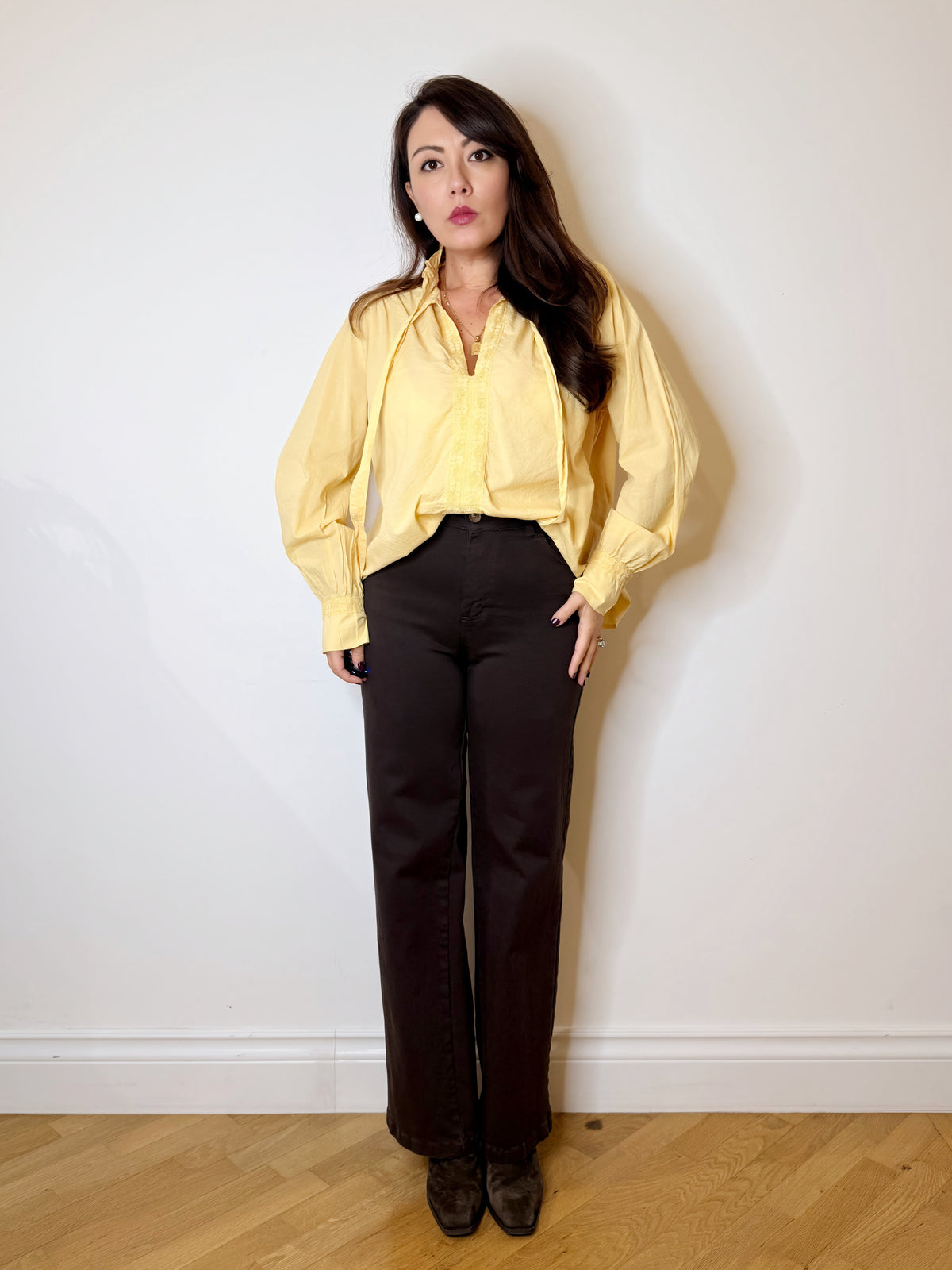 Pantalone jeans wide leg moro