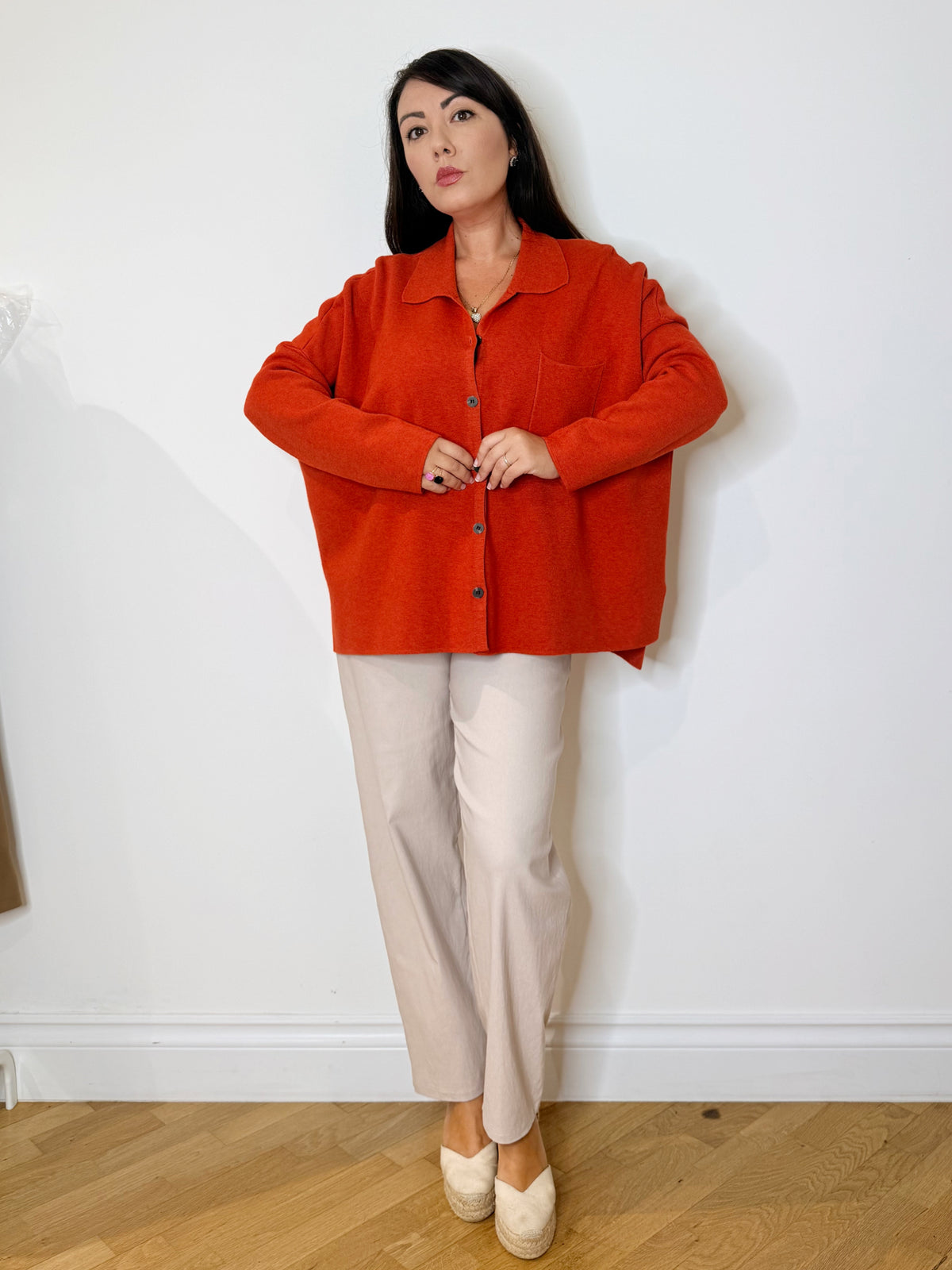 Camicia over in maglia arancio