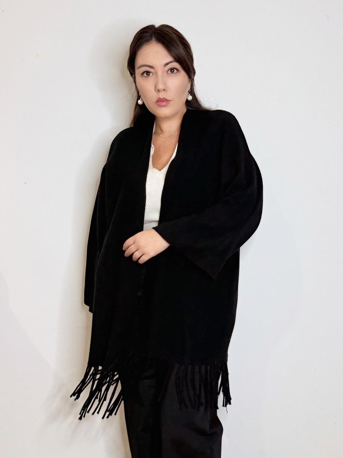 Cardigan con frange nero