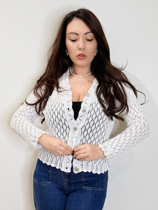 Cardigan traforato bianco