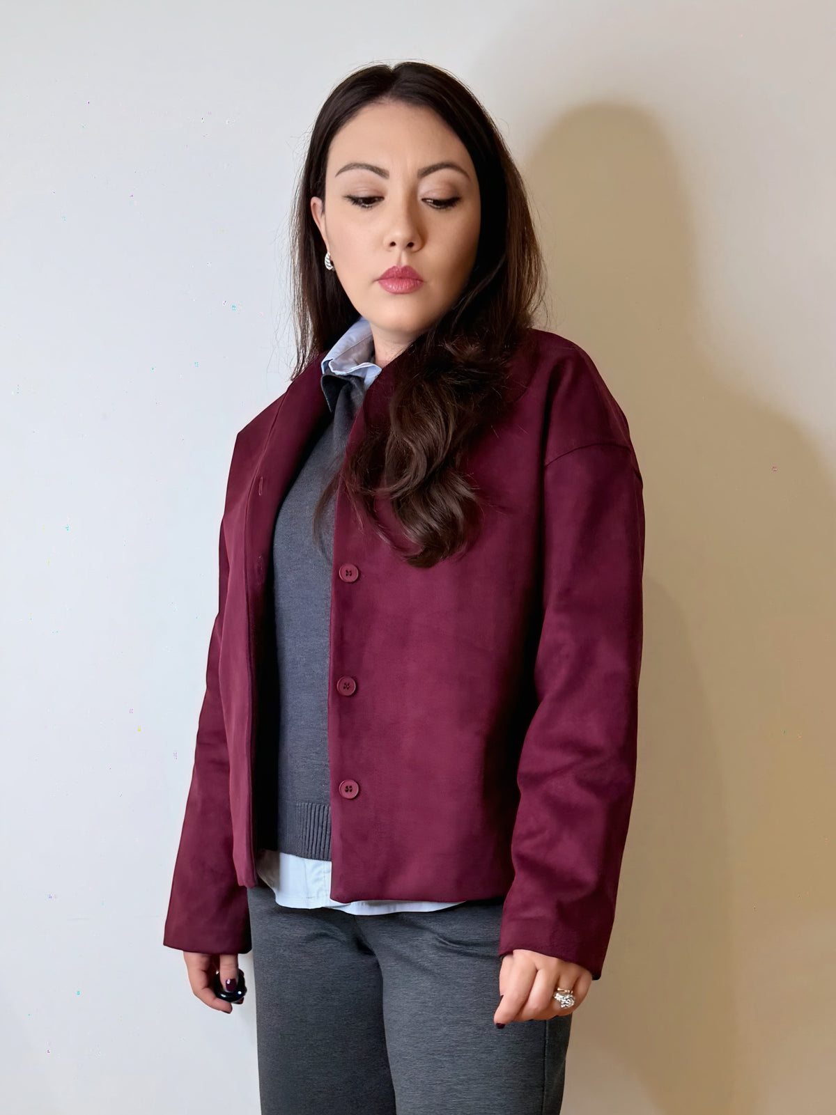 Giacca in suede bordeaux