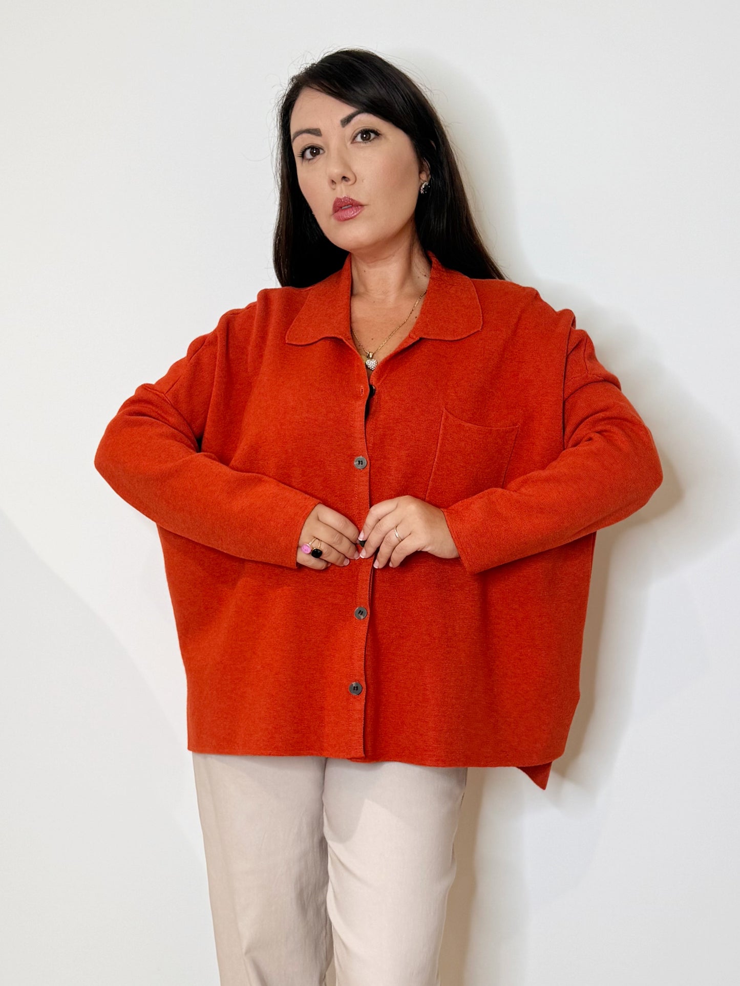 Camicia over in maglia arancio